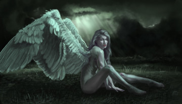 Картинка фэнтези ангелы тучи ночь небо ангел