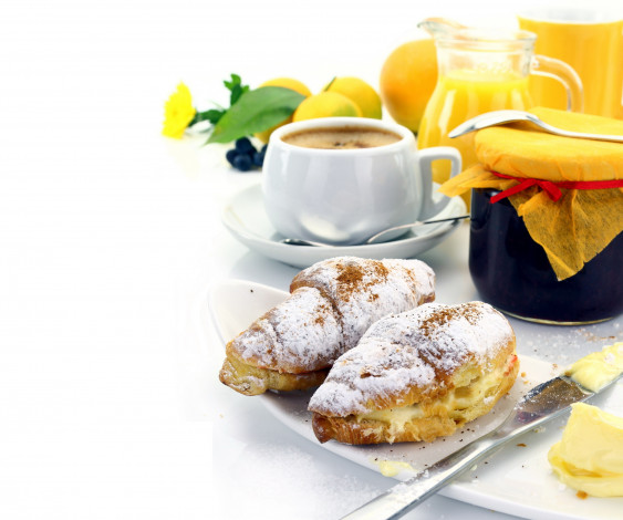 Обои картинки фото еда, разное, лимоны, кофе, сок, джем, пирожные