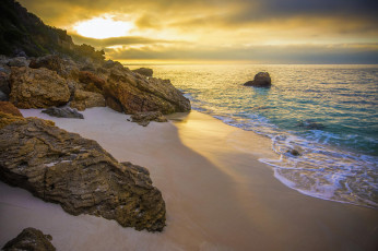 Картинка природа восходы закаты пляж скалы рассвет песок океан