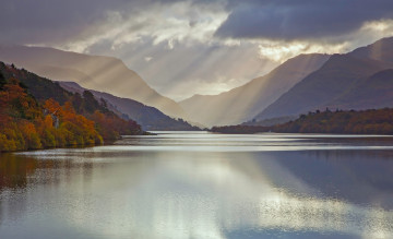 Картинка природа реки озера великобритания уэльс графство гвинед регион сноудония ледниковое озеро llyn padarn осень ноябрь