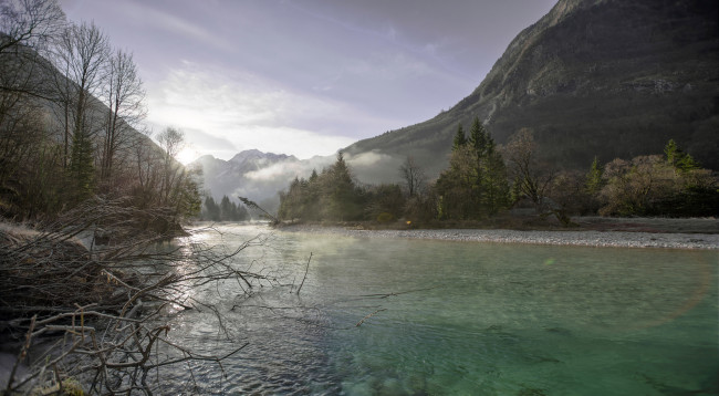 Обои картинки фото природа, реки, озера, glory, morning, slovenia, soca, river, tolmin