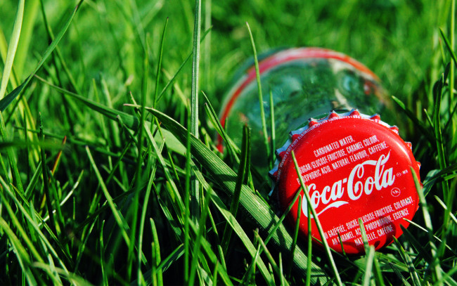 Обои картинки фото бренды, coca-cola, bottle, cola, coca, grass