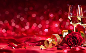 Картинка еда напитки +вино лепестки тесьма бокалы вино лента шампанское бутоны розы день святого валентина
