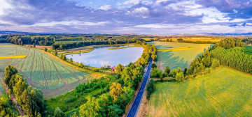 Картинка природа пейзажи панорама шоссе озеро поля