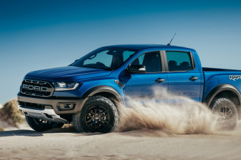 Картинка ford+ranger+raptor+ 2019 автомобили ford ranger raptor занос песок форд синий пикап раптор
