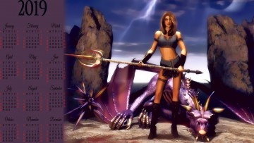 Картинка календари фэнтези дракон девушка оружие воительница