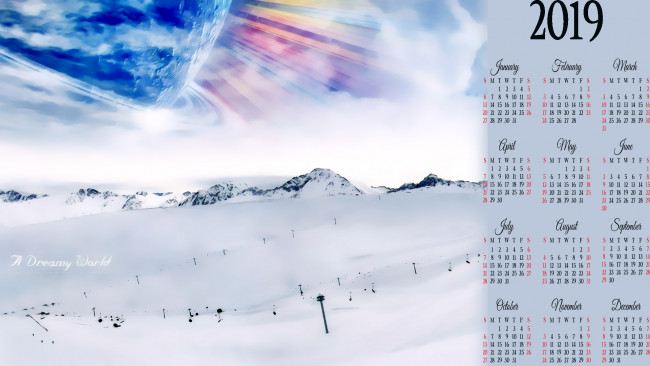 Обои картинки фото календари, компьютерный дизайн, планета, гора, снег