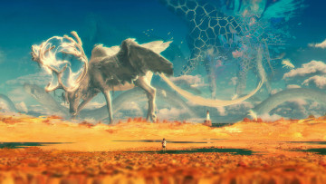 Картинка фэнтези существа фон ребенок олень маяк пустыня