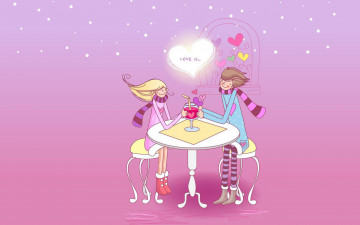 Картинка рисованное праздники пара сердечки столик напиток