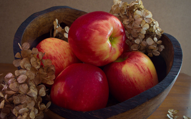 Обои картинки фото еда, яблоки, миска, макро