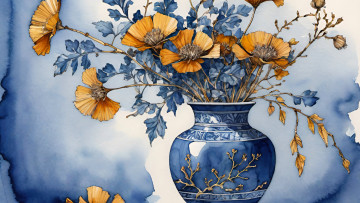 Картинка рисованное цветы букет живопись имитация живописи ии-арт нейросеть