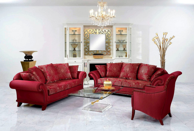 Обои картинки фото интерьер, гостиная, диваны, кресло, люстра, сервант, столик