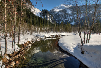 Картинка природа реки озера деревья река вода зима снег