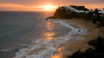 Картинка antigua природа восходы закаты волны песок пляж океан свет пальмы