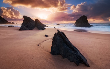 Картинка природа восходы закаты тучи волны скалы пляж океан