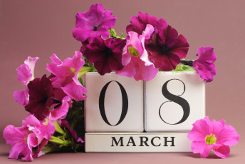 обоя праздничные, международный женский день - 8 марта, петунии, 8, марта, цветы