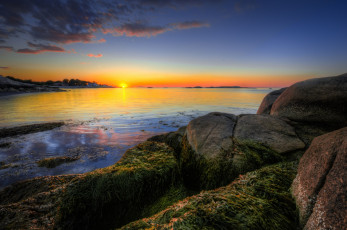 Картинка природа восходы закаты океан бухта горизонт скалы