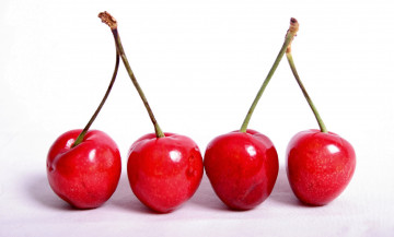 Картинка еда вишня +черешня черешни красные ягоды белый фон