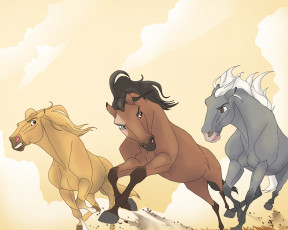 Картинка рисованное животные +лошади лошади фон бег