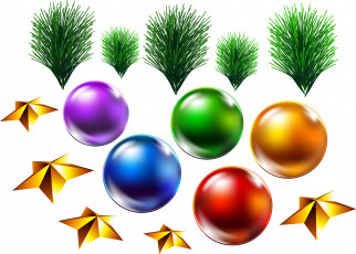 Картинка праздничные векторная+графика+ новый+год шары звезды ветки