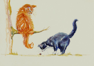 Картинка рисованное животные +коты акварель божья коровка коты кошки