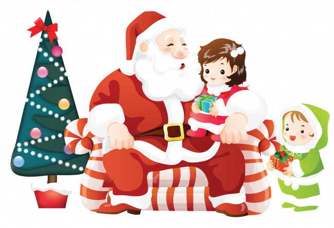 Обои картинки фото праздничные, векторная графика , новый год, елка, дети, дед, мороз