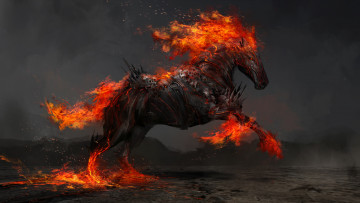 Картинка 3д+графика фантазия+ fantasy конь огонь