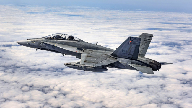 Обои картинки фото mcdonnell douglas cf 18 hornet fighter, авиация, боевые самолёты, небо, fighter, ввс, канады, hornet, cf, 18, mcdonnell, douglas