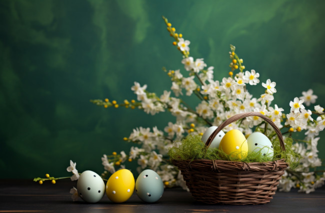 Обои картинки фото праздничные, пасха, яйца, цветы