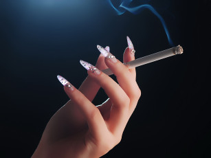 обоя разное, руки, рука, маникюр, сигарета, дым