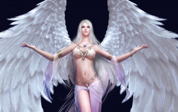 Картинка фэнтези ангелы серебряные волосы голубые глаза девушка ангел длинные браслет ювелирные украшения подвеска forsaken world крылья