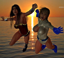 Картинка 3д графика fantasy фантазия закат море девушки