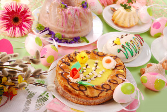 Картинка праздничные пасха яйца выпечка цветы праздник
