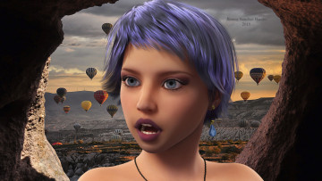 Картинка 3д+графика портрет+ portraits взгляд фон воздушные шары девушка
