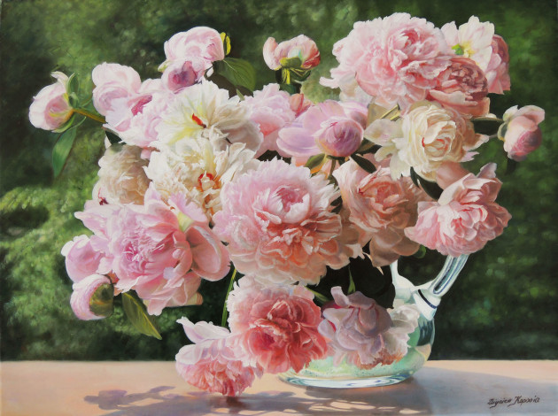 Обои картинки фото рисованное, zbigniew kopania, пионы, цветы, zbigniew, kopania, розовое