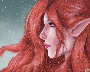 Картинка фэнтези эльфы эльф рыжая девушка профиль