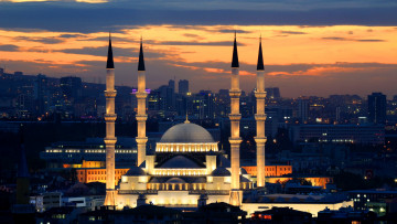 обоя анкара, города, - мечети,  медресе, огни, вечер, храм, мечеть