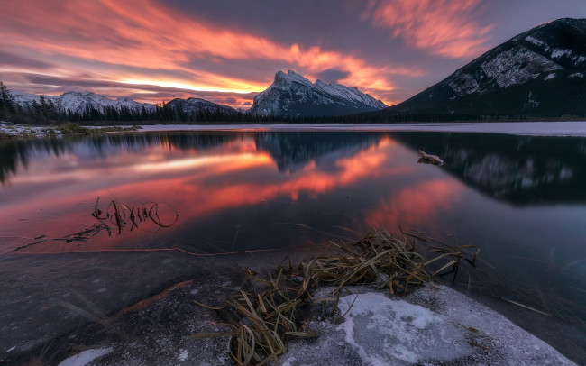Обои картинки фото природа, восходы, закаты, горы, озеро
