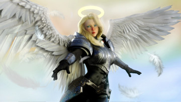 Картинка 3д+графика ангел+ angel девушка фон взгляд латы крылья