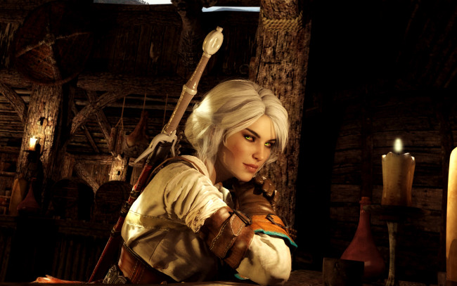 Обои картинки фото видео игры, the witcher 3,  wild hunt, девушка, фон, взгляд, меч