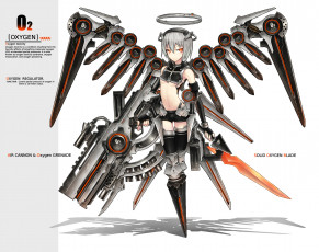 обоя аниме, weapon, blood, technology, оружие, девушка, меч, крылья