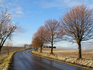 Картинка природа дороги снег осень дорога