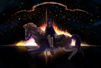 Картинка аниме *unknown другое девушка свет город лошадь звезды ночь карусель
