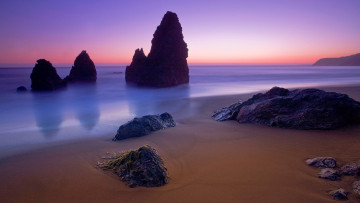 Картинка природа побережье залив закат камни море