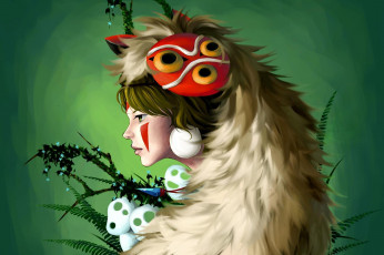 Картинка разное арты princess mononoke арт девушка профиль маска фон