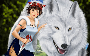 Картинка разное арты princess mononoke волк девушка danliz