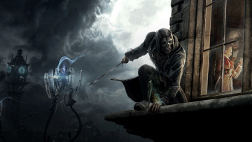 Картинка видео+игры dishonored +the+brigmore+witches воин ночь город