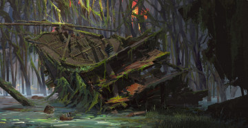Картинка фэнтези корабли корабль развалины лес
