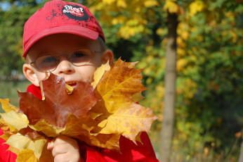 Картинка разное люди мальчик кепка очки листья осень
