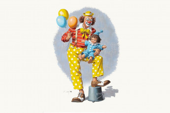 Картинка рисованное люди клоун ребенок шарики ведро